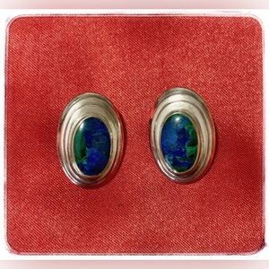 Vintage Azurite & Malachite clip-on Earrings.